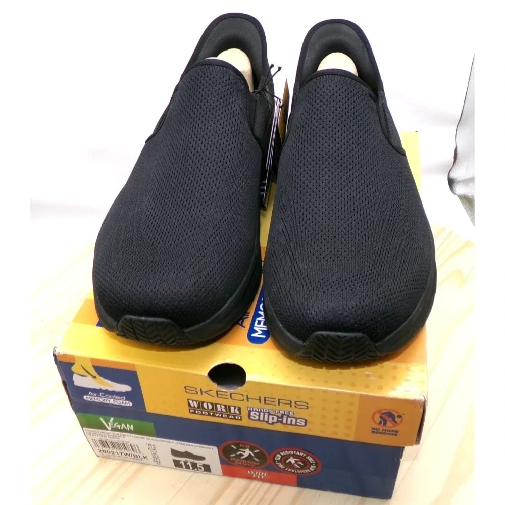 Skechers D'Lux Walker SR Joden Slip Ins Shoes 200217W Mens Black‎ Size 11.5 NEW